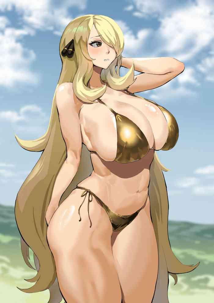 Pretty Cynthia Is Embarrassed To Wear A Gold Bikini - Pokemon | Pocket Monsters Sexy Sluts